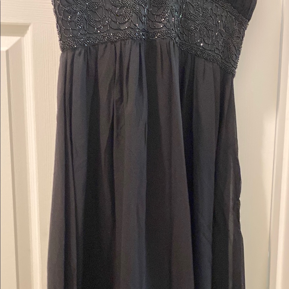 OC OC : Black Silk Maxi Silk Dress with beaded waist - Picture 4 of 11